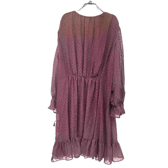 NWT Sz 20 Plus Size Taylor Woman Dress. Port Wine. Sheer Sleeves. V Neck. Dotted - Picture 2 of 5